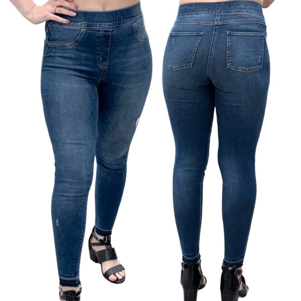 Spanx Distressed Ankle Skinny Jeans in Medium Wash Denim Women’s Size M